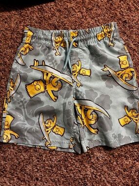 Bart Simpson Surf Board Swim Shorts yellow on teal